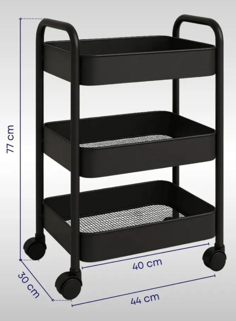 CARRITO DE TRABAJO 3 PISOS- NEGRO
