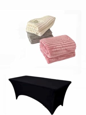 COMBO MANTA TEDDY COLOR CRUDO + FUNDA PARA CAMILLA SIN ABERTURA COLOR ROSA