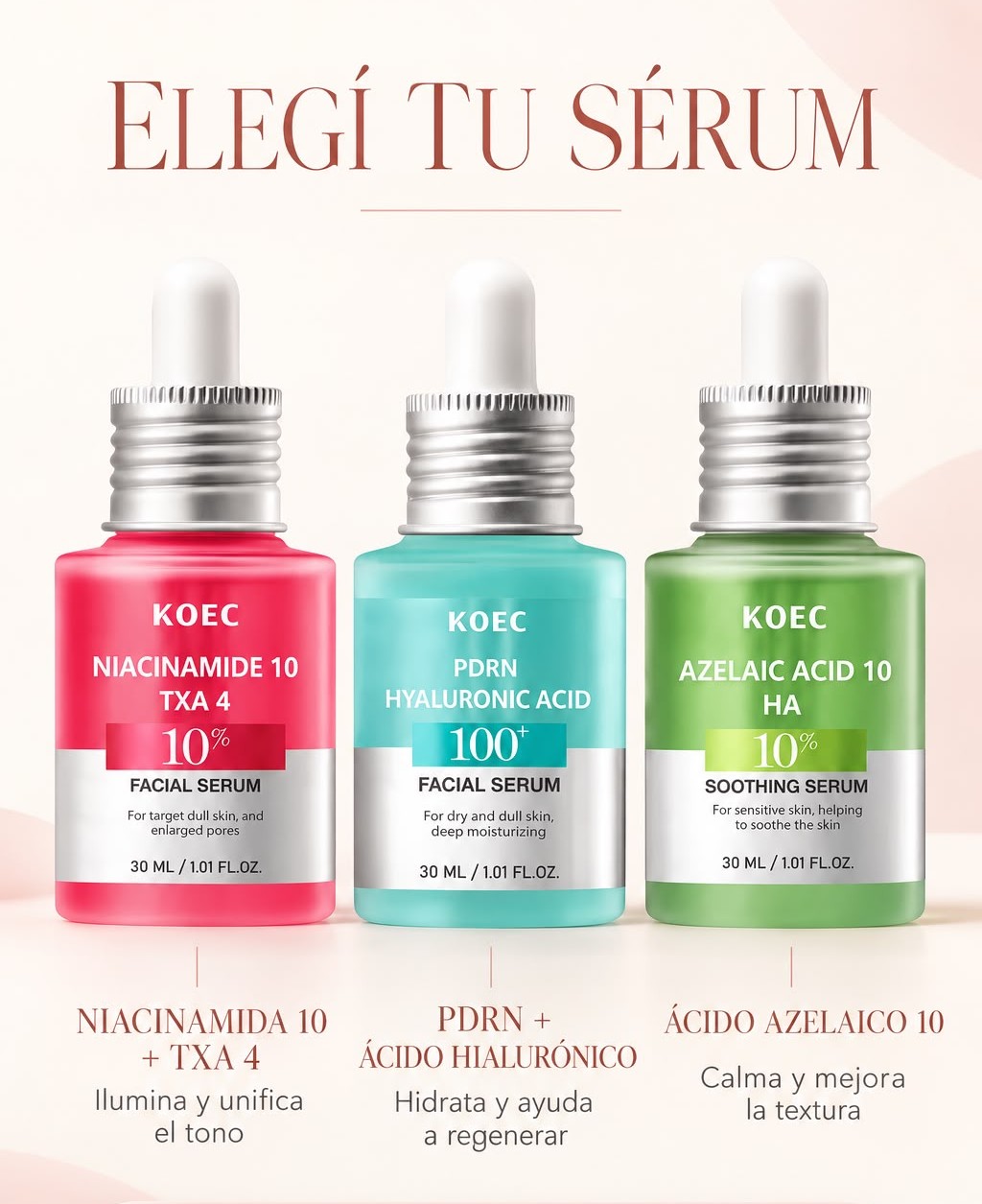 COMBO SERUM KOEK ( HIALURONICO + AZELAICO + NIACINAMIDA TXA ) 30 ML